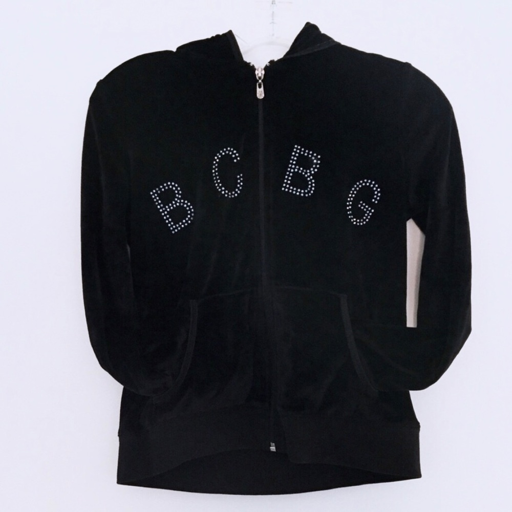 •BCBG• VELOUR ZIP UP RHINESTONE LOGO HOODIE